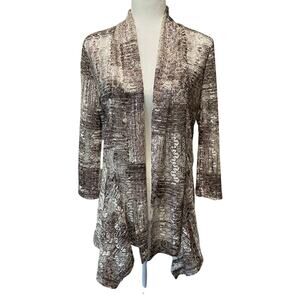 Chico’s Easywear Open Weave Cardigan Sz M Open Front Beige Cream Lagenlook